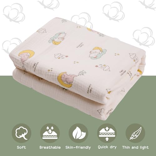 Image of Hooded Towel Muslin Hooded Towel Made from Organic Cotton 6-Layer Cotton Bath Towel, Soft Bath Towels 25x51inches for Toddler Baby (Splashing Elephant)