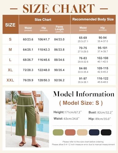 Niwicee Women High Waist Wide Leg Trousers - Elasticated 3/4 Cropped Linen Cotton Pants with Pockets - Elegant Loose Lounge Palazzo - Image 5