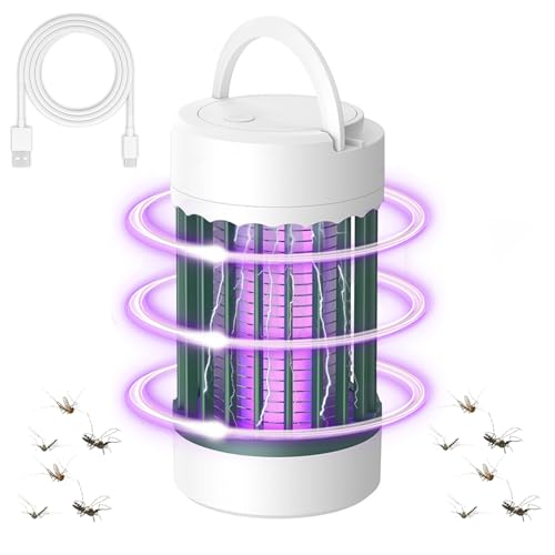 Lámpara matamosquitos, trampa de insectos portátil UV para interiores y exteriores, alimentada por USB con rejilla para camping, patio, hogar