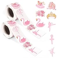 2 Rolls Ballet Dance Stickers, 1.5 Inch Pink Ballerina Stickers Decorative Dancing Movements Ballet Reward Decals for Kids Girls Scrapbook Cards Water Bottle Laptop Decoration Party Favors