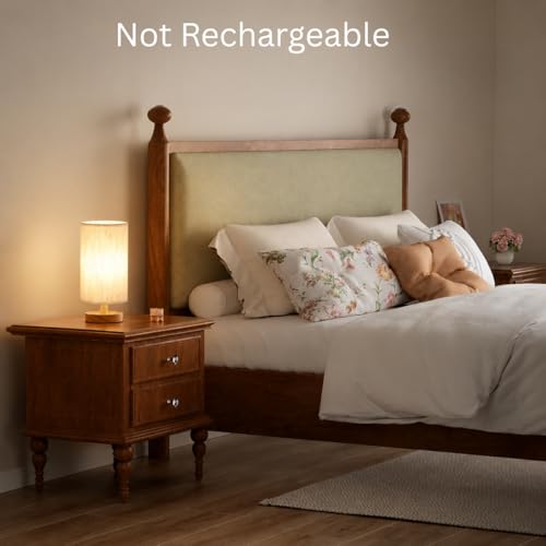 Image of XERGY USB Powered Wooden Base Table Lamp with Linen Fabric Shade | Modern Bedside Night Lamp | Warm White Soft Ambient Lighting | Compact Light for Bedroom, Living Room, Home Decor & Gifting
