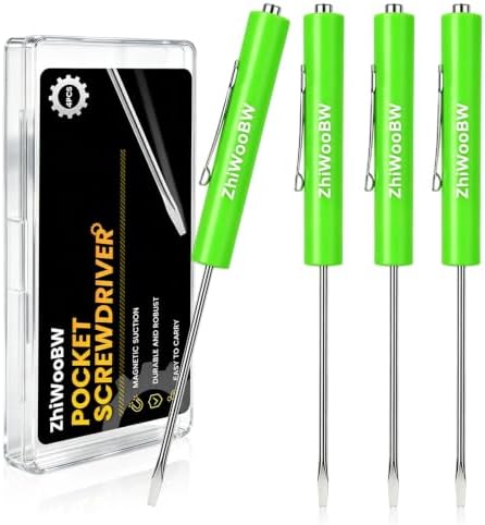 Pocket Screwdriver, Mini Magnetic Slotted Flathead Screwdrivers with Belt Clip, Portable Hand Tool for Electricians, Mechanics, Automotive Technicians, Household DIY Maintenance (4, green) - 1