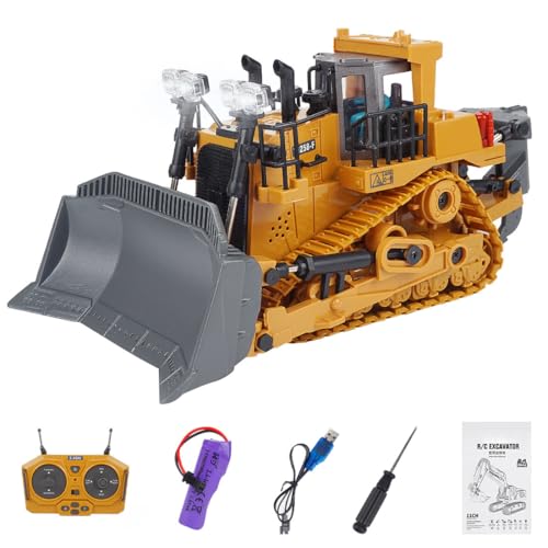 Hmhetay BC1045 1/24RC Bulldozer, 2.4G 11CH Alloy RC Bulldozer with Lights and Sound Effects, Remote Control Gift for Engineering Vehicles