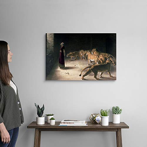 Canvas On Demand Daniel In The Lions’ Den, Mezzotint Canvas Wall Art Print, Inspirational Lion Artwork, Christian And Jewish Religious Scripture Home Decor, 30"X20" #TOP1