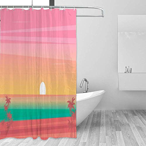 Ensemble de rideaux de douche coucher de soleil tropical avec crochets de douche en polyester
