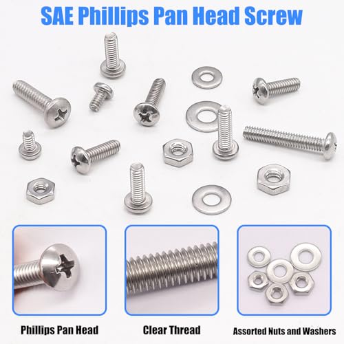 Bemaka Nuts and Bolts Assortment Kit, 304 Stainless Steel Bolts 8 Sizes #6-32#8-32#10-24 Phillips Pan Head Machine Screws, Assorted Bolts, Nuts and Washers Kit (237PCS) - Image 4
