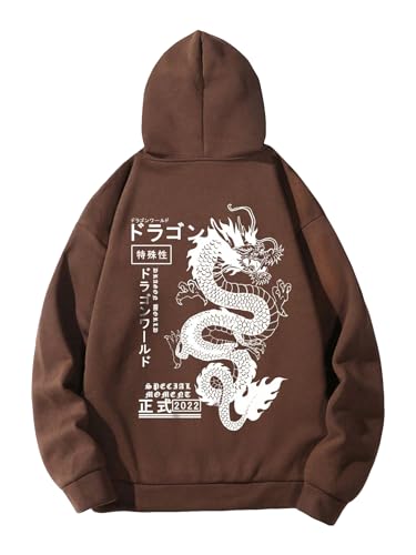 SHENHE Men's Hoodie Sweatshirt Graphic Letter Casual Long Sleeve Drawstring Pullover Oversized Sweatshirt