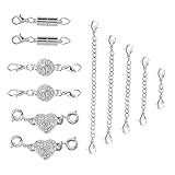 Magnet verschlüsse ketteset: 11-teilig, bestehend aus 5 kettenverschluss magnetisch von seilenden-verlängerungsketten mit karabinerverschluss, 2 kugelförmigen strass-magnetverschlüssen, 2 zylindrischen magnetverschlüssen und 2 herzförmigen strass-magnetverschlüssen, insgesamt 11 stück. Es stehen drei verschiedene formen und größen zur auswahl, die zu verschiedenen szenen passen.