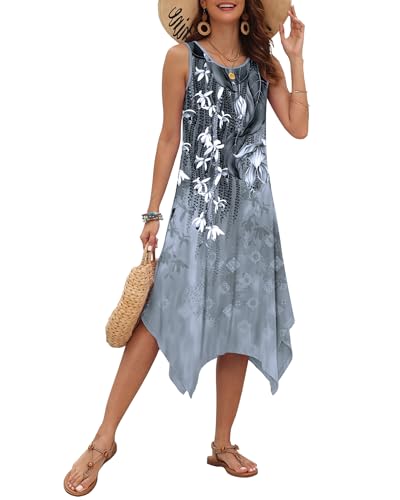 Image of AUSELILY Women's Summer Dresses Casual Sleeveless Midi Tank Beach Dress | Women's Asymmetrical Hem Sundress with Side Pockets, Great for Beach, Vacation & Daily Wear