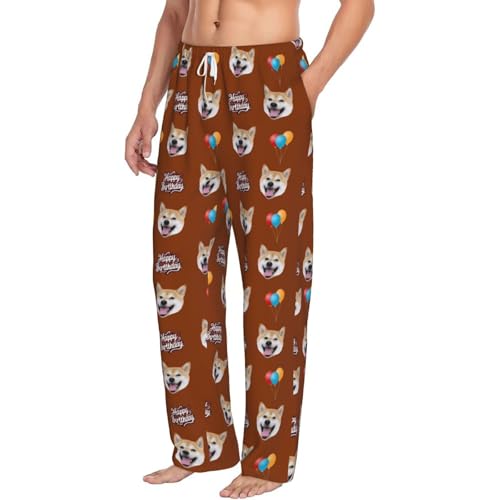 Custom Pajamas Pants Happy Birthday with Photo for Mens, Personalized Birthday Gifts Pj Bottoms Sleepwear Dog Pet Face for Women Wife 5