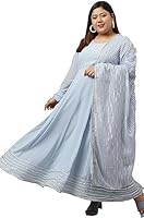 XL LOVE - By Janasya Women's Plus Size Grey Poly Georgette Kurta and Dupatta(PSET304-KR-DPT-4XL)