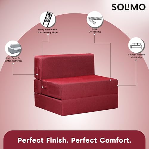 Image of Amazon Brand - Solimo 1 Seater 3 * 6 Jute Fabric Washable Cover Sofa Cum Bed 1 Seater Double Foam Fold Out Sofa Cum Bed (Finish Color - Maroon Delivery Condition - Pre-Assembled)