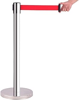 WYATT Queue Manager Stainless Steel 202 Grade Crowd Control Barriers Silver Stanchion with 2M Red Retractable Belt Line Dividers for Party,Museums,Wedding [Pack Of 1] (RED)