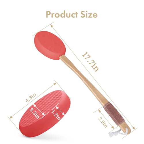 Image of AmazerBath Lotion Applicator for Back, Feet, 4 Replacement Pads with 17 inch Curved Handle, Back Sunscreen Applicator for Kids, Elderly, Women, Apply Skin Cream Medicine Moisturizer Tanner, Rose Red