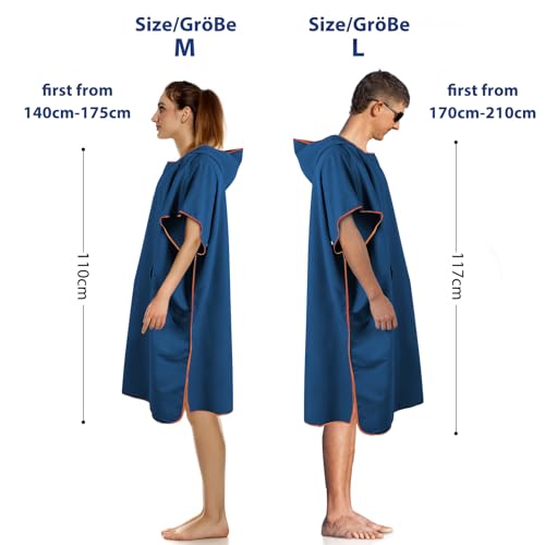 KUOGAS Badeponcho Damen& Herren,Poncho Handtuch, Mikrofaser-Surf Poncho, Badeponcho Handtuch, aus Mikrofaser auch als Umkleidehilfe Strand (Dunkelblau, L)