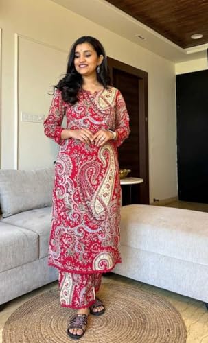Image of Women's Cotton Printed Straight Kurti with Pant Two Piece Co-ord Set