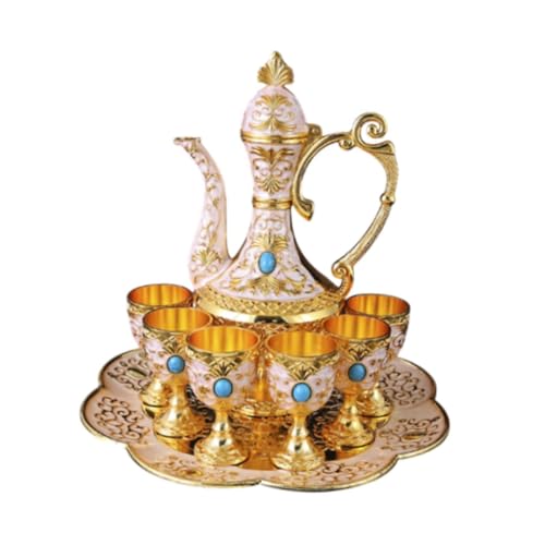 ALCXAZS Tetera, bandeja de té, tazas de metal, adornos, vajilla, taza café turco, estilo europeo, mejora la experiencia beber café, jarra vino, bandeja para copas vino, tetera, juego