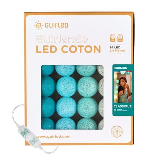 LED Baumwollkugeln Lichterkette USB - Baby Nachtlicht 2h - Dual USB 2A Netzteil enthalten - 3 Intensitäten - 24 Kugeln 4m - Horizon