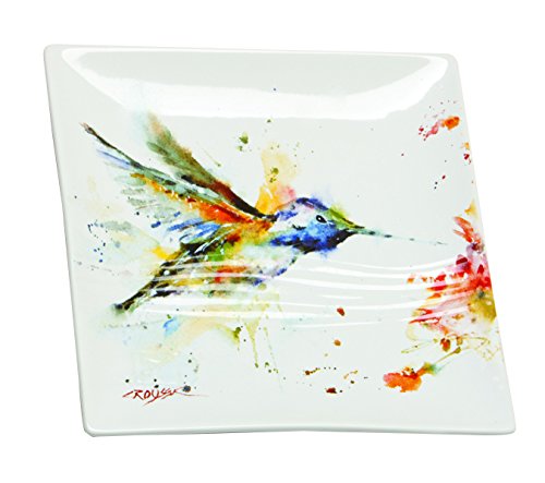 Dean Crouser Hummingbird Watercolor Blue On White 7 x 7 Glossy Stoneware Snack