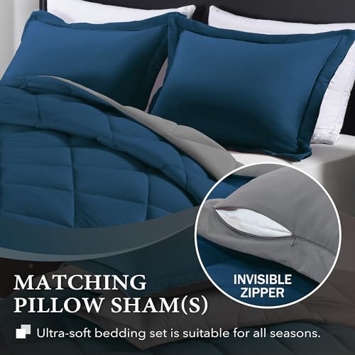 Image of downluxe California King Comforter Set - Ocean and Grey Cal King Comforter Set, Soft Bedding Sets for All Seasons - 3 Pieces - 1 Comforter (104 inchx96 inch) and 2 Pillow Shams(20 inchx36 inch)