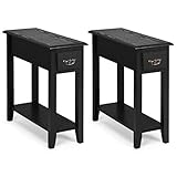 Tangkula Narrow End Table, Wood Small Side Table with Drawer & Open Shelf, Slim Nightstand for Small Spaces, Skinny Bedside Table for Living Room Bedroom, 9.8 x 23.6 x 23.6 Inches