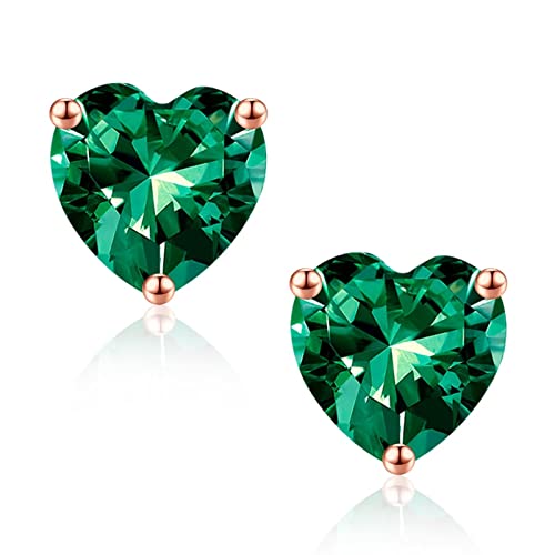 Mothers Day Gifts May Birthstone Emerald Earrings For Women Girls, 925 Sterling Silver Heart Stud Rose Gold Earrings For Women Teen Girls Green Earrings Jewelry Mothers Day Valentines Christmas Birthday Gifts For Women Her #TOP5
