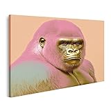 Taille: 100x57cm islandburner Tableau sur toile Gorille Portrait Rose Jaune Couleurs Pastel Pop Art Style Moderne Cadre Affiche Poster Murale Tableaux