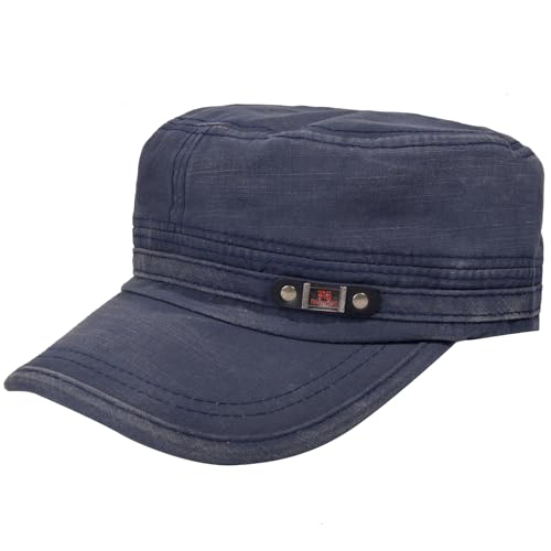 Image of QZUnique Adjustable Flat Top Cap Solid Brim Army Cadet Style Military Hat
