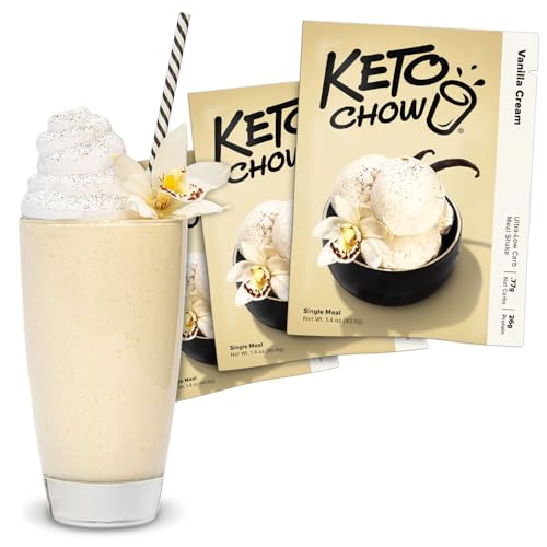 Keto Chow Vanilla Cream - Keto Meal Replacement Shake Powder - Nutritionally Complete - Low Carb - Delicious Easy Meal Substitute - Protein Rich You Choose The Fat - Single Meal - 3 Pack