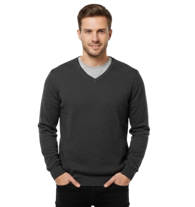 Men's V-Neck Sweatshirt, Charcoal Grey, Long Sleeve Pullover-picture-43