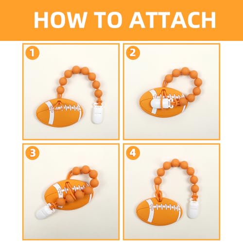 Image of Baby Food Grade Silicone Sport Ball Teether Toy with Pacifier Clip Holder,Teething Pain Relief Toys Gift Set for 3 Months+ Boys and Girls,Freezer Safe,BPA Free. (American Football)