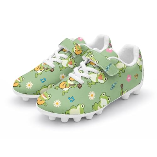 Yorontervo Kids Soccer Boots Frog Print Children's Soccer Boots Kid Outdoor Cleats Non-Slip Rubber Studs PU Lightweight for Outdoor Field Football Practice Hook and Loop Strap 13 Little Kids