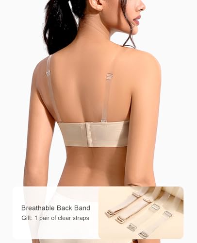 Image of Women's Strapless Push Up Bra Convertible Multiway Lace Padded Underwire Bras with Clear Straps