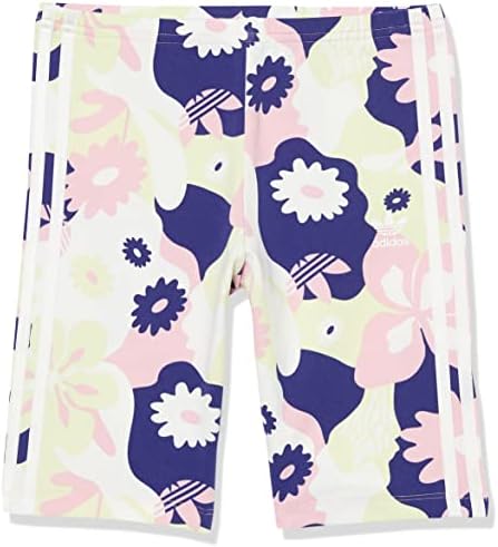 adidas Originals girls Flower All Over Print Cycling Shorts White/True Pink/Almost Lime/Legacy Indigo X-Large