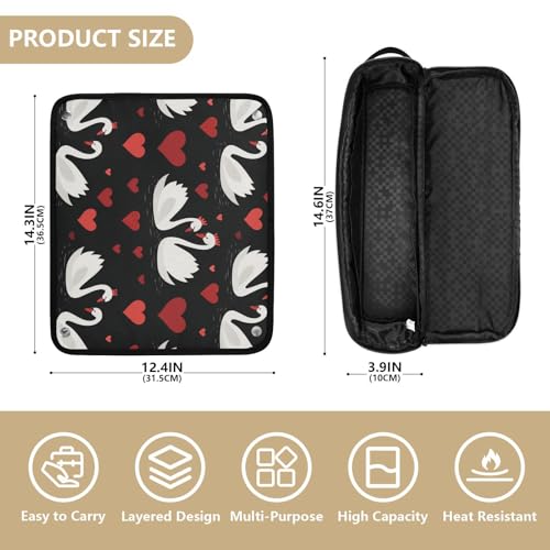 Bolsa de viaje Swan Heart Black Red para herramientas de cabello como plancha, rizador, secador y accesorios, organizador portátil resistente al calor miniatura 4
