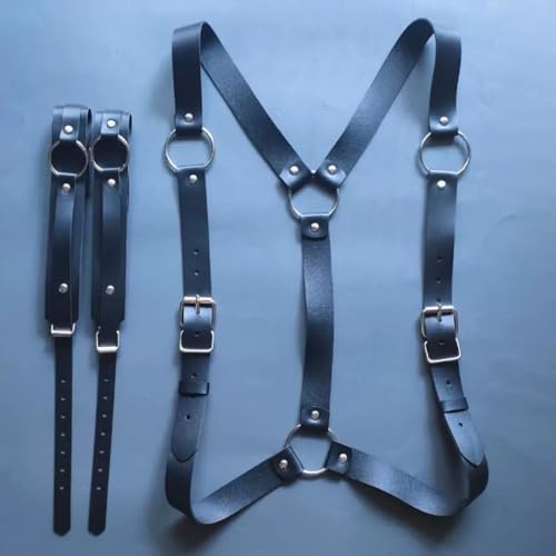 Facaihy Harness Männer Leder Verstellbarer, Body Sex, Punk Body Brust, Rave Outfit Herren Gay Unterwäsche,Clubwear Herren Sexy, Gladiator Kostüm, Sexy Sklave Bandage