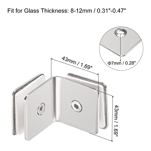 Support clip verre inox carré avec double côté réglable argent brillant