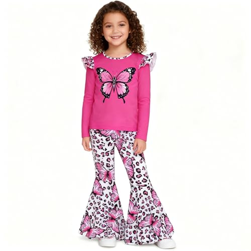 Image of Girls clothing 2PCS set autumn and winter long sleeved pleated sleeve top flared pants set 4-12Y
