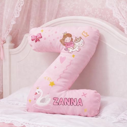 Custom Letter Pillow for Baby Girl with Personalized Name, Soft Alphabet Cushion Featuring Princess Unicorn Rainbow Theme, Cute Nursery Bedroom Decor...