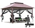 10'x10' Pop-Up Gazebo Outdoor Patio Canopy with Mosquito Netting and Double Roof Tops for Garden, Backyard, and Patio, Brown