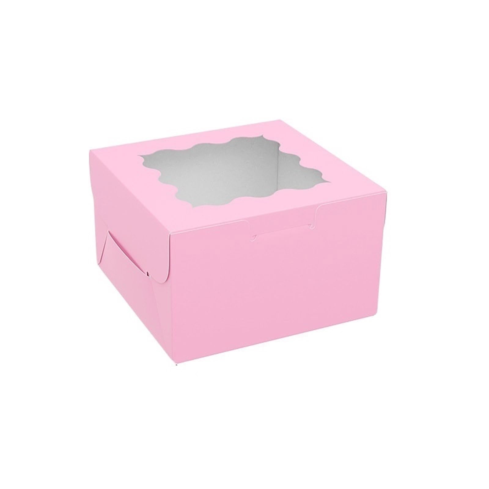 XPJYUA Bakery Boxes with Clear Window StoBag 20pcs Color Kraft Paper Box With Window Small Packaging For Cake Dessert Cookies Doughnut Storage Baking Party Favor(Pink)