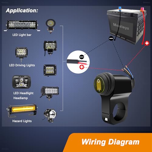 Image of ATV Light Switch 12V Waterproof Aluminum Alloy Motorcycle Handlebar Switches for Motorcycle ATV UTV- Fits 7 /8 inch Handlebars (22mm) Yellow 1 Piece
