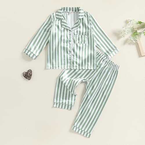 Toddler Girl Pajamas Set Cute Floral Print Button Up Long Sleeve Shirt Top Elastic Pants Loungewear Sleepwear2