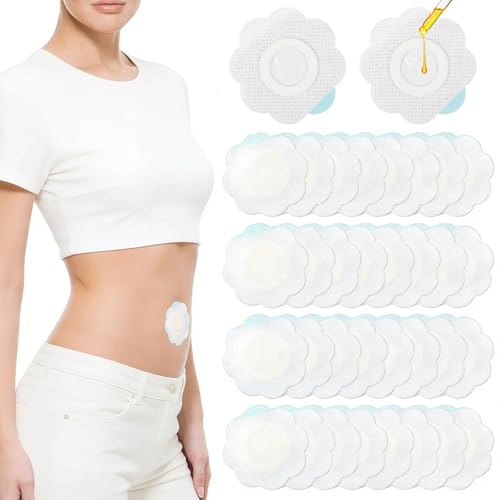 Rayakt 30 Pcs Organic Cotton Castor Oil Pack Wraps, Self-Adhesive Castor Oil Patches, Disposable Castor Belly Button Patch Floral Pads Highly Absorbent No Wash (Oil Not Included)
