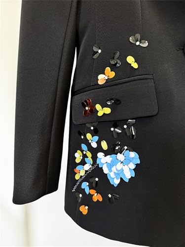 Women's 2025 Spring Elegant 2 Pcs Set Sequins Patchwork Packets Lapel Blazer High Waist Long Pant Female Suit4