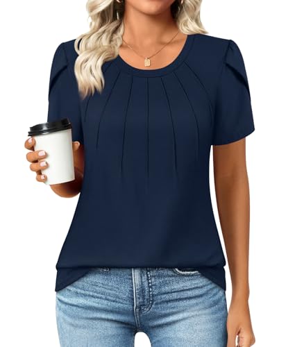 Anyhold Womens Tops Dressy Casual Summer Short Sleeve Blouse Dress Shirt