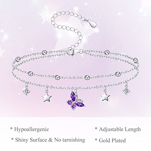 Nuokun 925 Sterling Silver Butterfly Anklets For Women Teen Girls, Adjustable Personalized Ancklette Jewelry Birthday Gifts For Wife Daughter Sisters Girlfriend On Christmas #TOP3