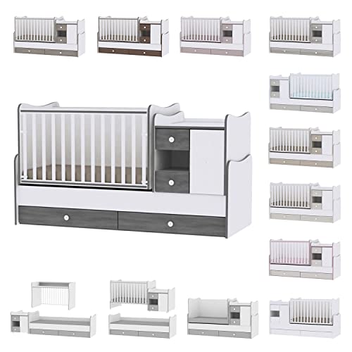 Lorelli Lit bébé évolutif/combiné MiniMax 3en1 Gris (Le lit bébé se transforme en: Bureau, Armoire, lit d’Adolescent)