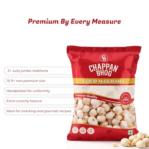 Image of Chappan Bhog Gold Makhana 250g x 4 | 5+ Suta Extra Large Foxnuts (Phool Makhana) | Raw Makhana (Lotus Seeds) | Healthy Snack | High Protein, Keto and Gluten Free | Fasting and Evening Diet Snack | Low in fat