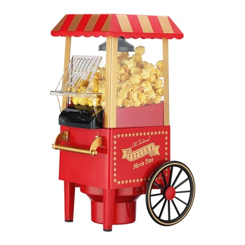 HSWOYEA Máquina para Hacer Palomitas de maíz de sobremesa Vintage, máquina para Hacer Palomitas de maíz con Aire Caliente y Tapa dosificadora, sin Aceite, Estilo Cine Vintage, Color Rojo